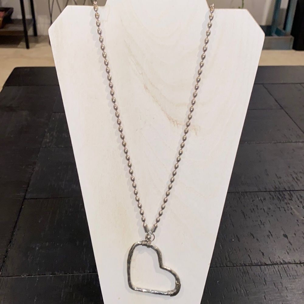 Stainless Steel Large Heart Hammered Bead Necklace Love Western Boho Long‌‌‌